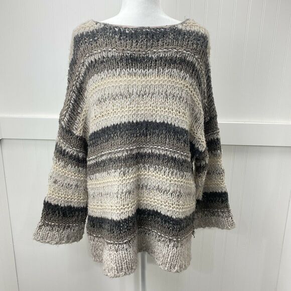 Free People Chunky Knit Oversized Sweater Sz XS Brown Beige Slouchy Boho Top - Picture 3 of 12